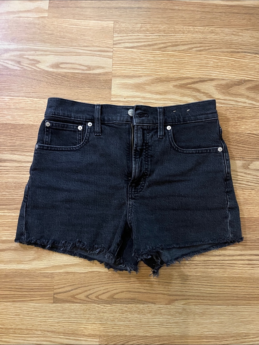 Madewell Black High-Rise Raw-Hem Denim Shorts